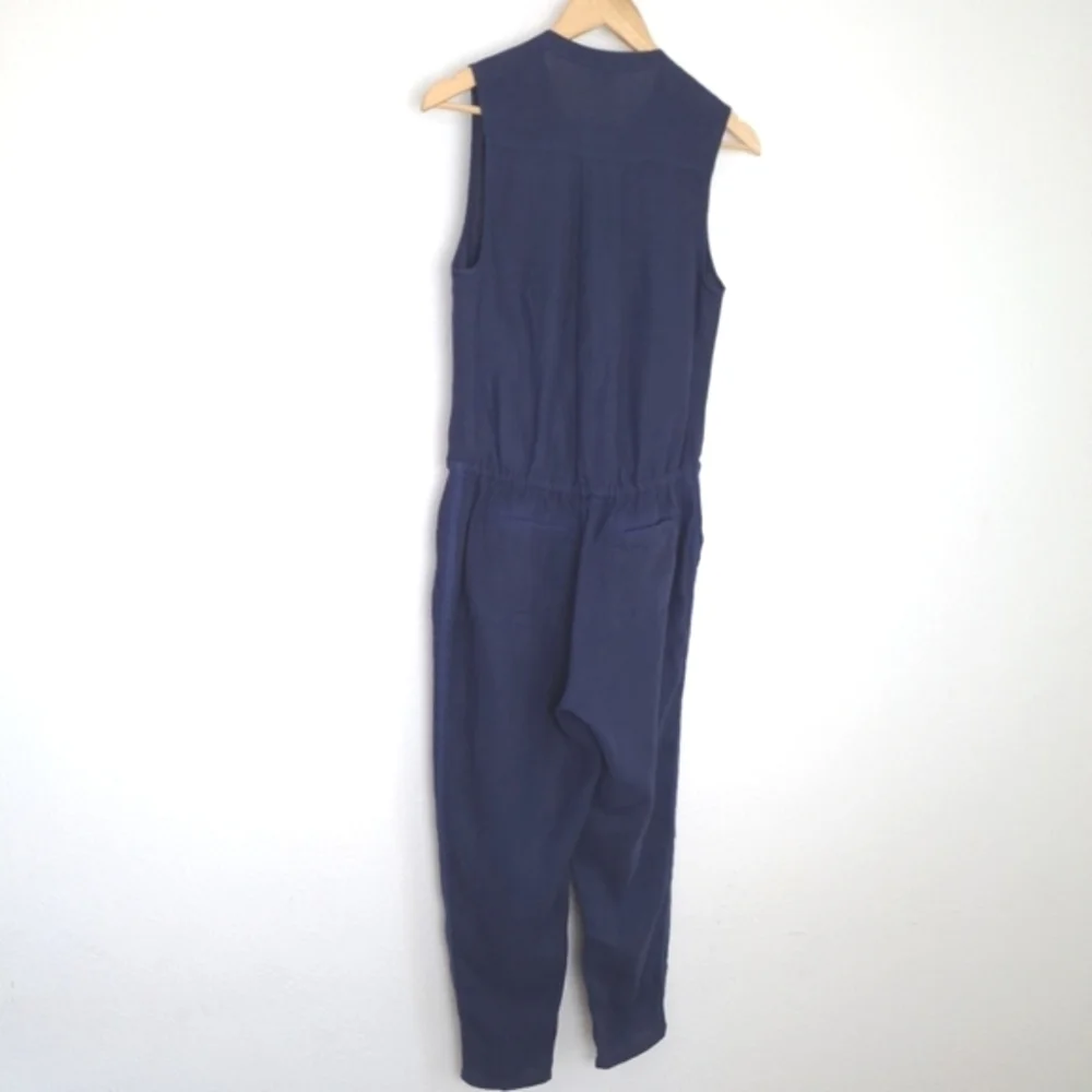 Joie Corrine Navy Linen Sleeveless Jumpsuit
